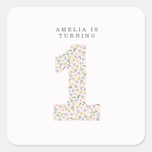 Floral One First Birthday Invite Square Sticker スクエアシール (正面)