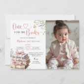 Floral One for the Books First Birthday Photo 招待状 (正面)