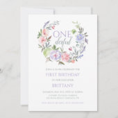 Floral Onederful First birthday Invitation 招待状 (正面)