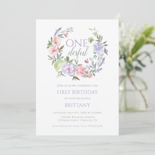 Floral Onederful First birthday Invitation 招待状 (スタンド正面)