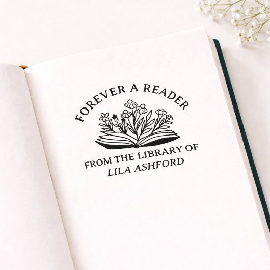 Floral Open Book From The Library Of Bookplate ラバースタンプ
