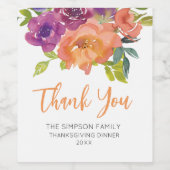 Floral Orange and PurpleThank You Wine Label  ワインラベル (シングルラベル)