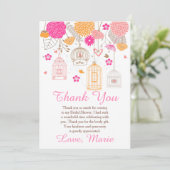 Floral Orange & Pink Bridal Shower Thank You Card サンキューカード (スタンド正面)