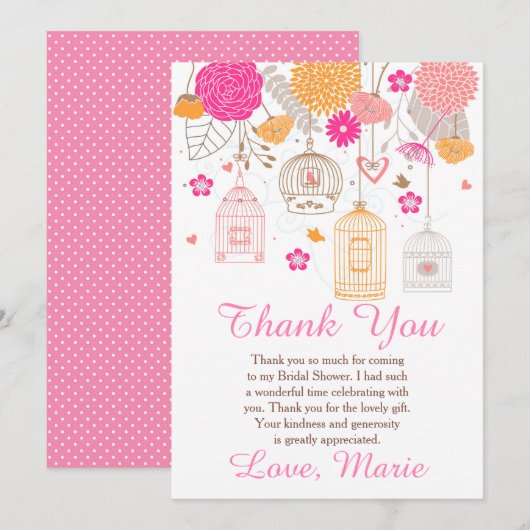 Floral Orange & Pink Bridal Shower Thank You Card サンキューカード (正面/裏面)