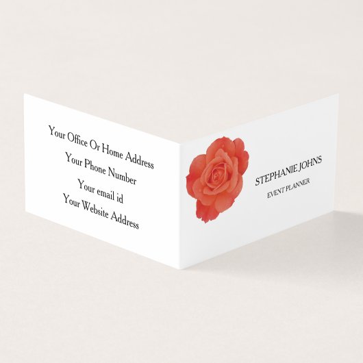 Floral Orange Rose Wedding White Event Planner 名刺 (外部)