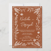 Floral Orange Terracotta Photo QR Code Wedding 招待状 (正面)