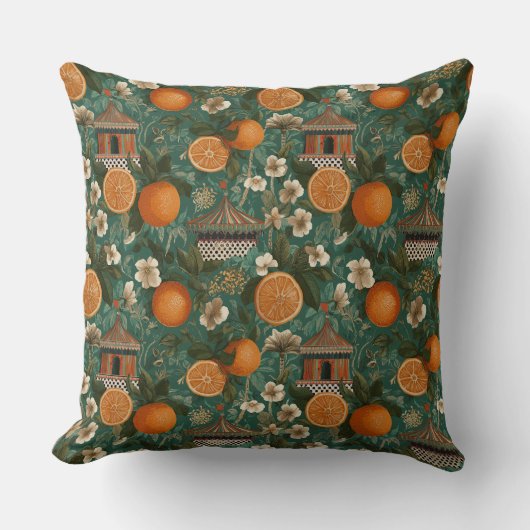 Floral Oranges Decorative Throw Pillow クッション (正面)