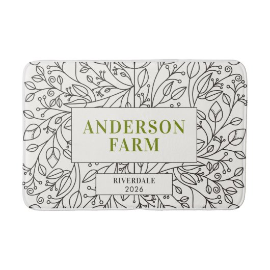 Floral Ornament Family Name, Black and White バスマット (正面)