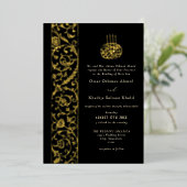 Floral Ornate Black and Gold Islamic Wedding 箔招待状 (立ち正面)