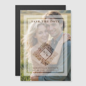 Floral Ornate Frame Diamond Shape Wedding Initials マグネット招待状 (正面/裏面)