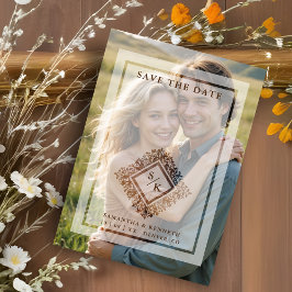 Floral Ornate Frame Diamond Shape Wedding Initials マグネット招待状