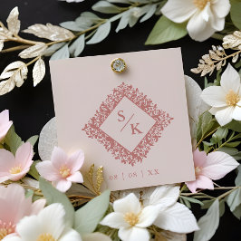 Floral Ornate Frame Diamond Shape Wedding Initials ラバースタンプ