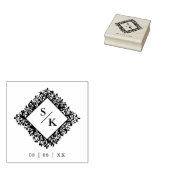 Floral Ornate Frame Diamond Shape Wedding Initials ラバースタンプ (押印)