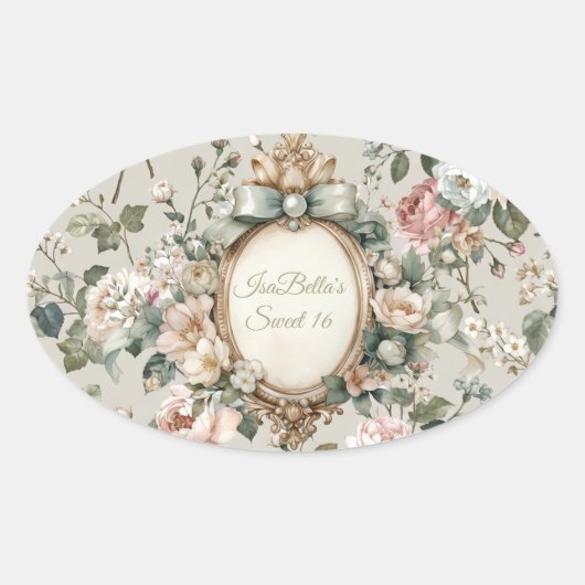 Floral Oval Stickers for Invitations & Favors 楕円形シール (正面)