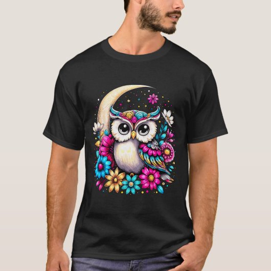 Floral Owl And Moon  Tシャツ (正面)