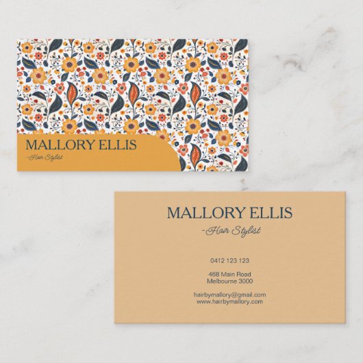 Floral Paisley Orange Pattern | Hair stylist 名刺 (正面/裏面)