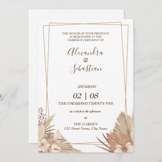 Floral Pampa Grass Wedding Invitation 招待状 (正面/裏面)