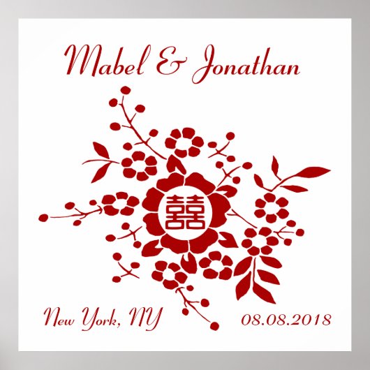 Floral Paper Cuts - White Double Happiness ポスター (正面)