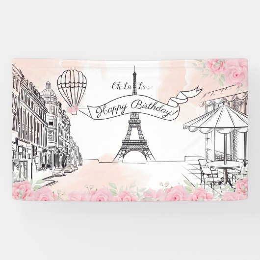 Floral Paris backdrop Happy Birthday banner 横断幕 (横)