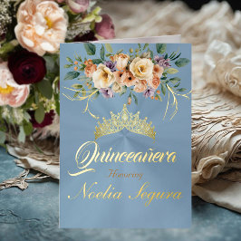 Floral - Pastel Blue Quinceanera Foil Invitation 箔グリーティングカード