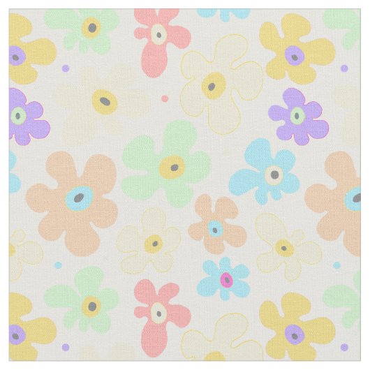 Floral Pastel Flowers Pattern ファブリック (クローズアップ)
