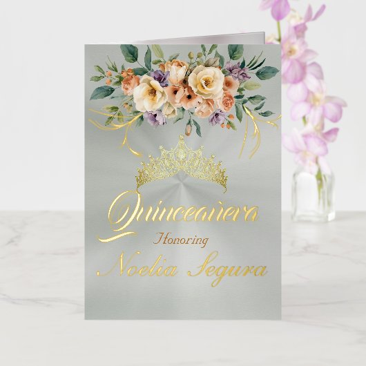 Floral - Pastel Green Quinceanera Foil Invitation 箔グリーティングカード (蘭)