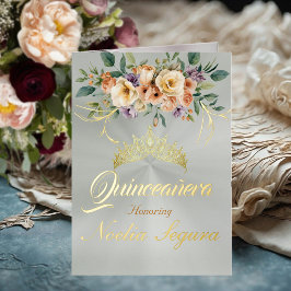 Floral - Pastel Green Quinceanera Foil Invitation 箔グリーティングカード