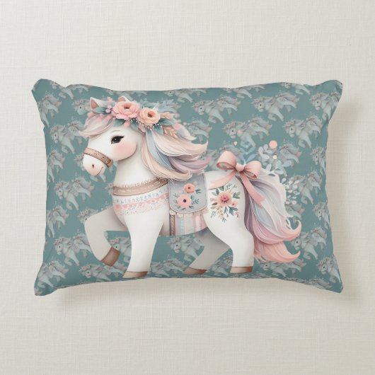 Floral Pastel Horse Fantasy Illustration アクセントクッション (正面)