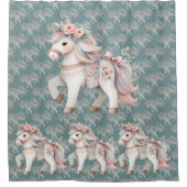 Floral Pastel Horse Fantasy Illustration シャワーカーテン (正面)