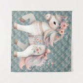 Floral Pastel Horse Fantasy Illustration タペストリー (正面(横))