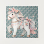 Floral Pastel Horse Fantasy Illustration タペストリー (正面)