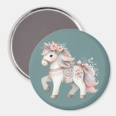 Floral Pastel Horse Fantasy Illustration マグネット (正面/裏面)