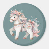 Floral Pastel Horse Fantasy Illustration マグネット (正面)