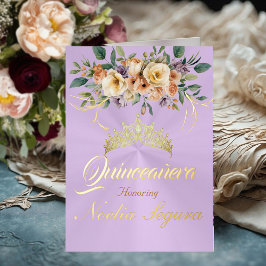 Floral - Pastel Lilac Quinceanera Foil Invitation 箔グリーティングカード