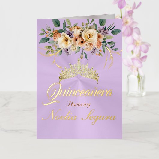 Floral - Pastel Lilac Quinceanera Foil Invitation 箔グリーティングカード (蘭)