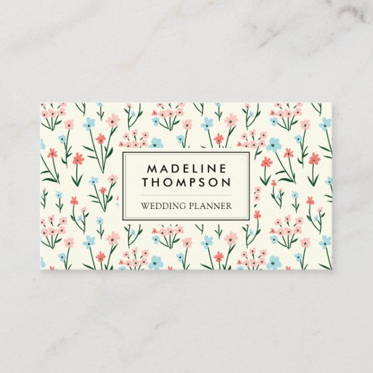 Floral Pastel Pink Blue Flowers Pattern QR Code 名刺 (正面)