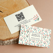 Floral Pastel Pink Blue Flowers Pattern QR Code 名刺