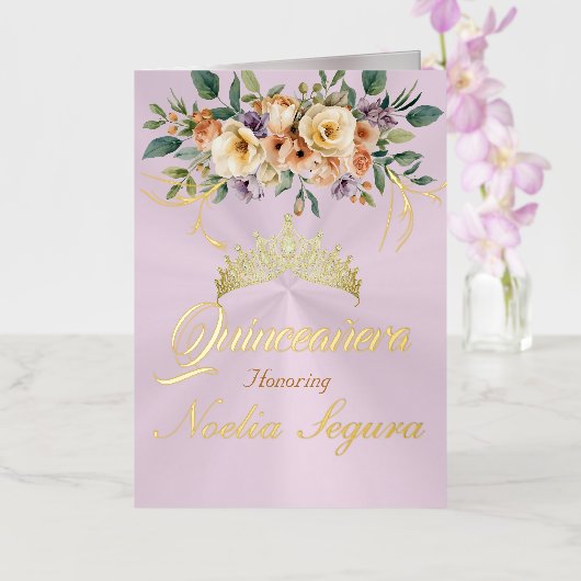 Floral - Pastel Pink Quinceanera Foil Invitation 箔グリーティングカード (蘭)