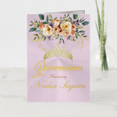 Floral - Pastel Pink Quinceanera Foil Invitation 箔グリーティングカード (正面)
