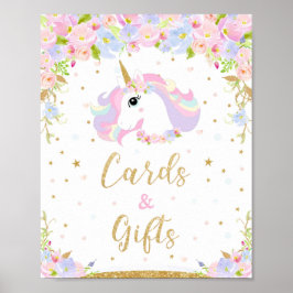 Floral Pastel Unicorn Cards and Gifts Decor Sign ポスター