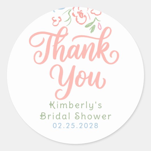 Floral Pastel Whimsical Bridal Shower Thank You  ラウンドシール (正面)