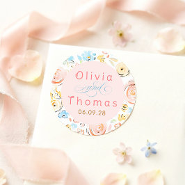 Floral Pastel Whimsical Elegant Wedding ラウンドシール