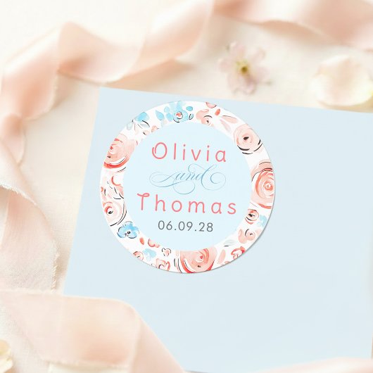 Floral Pastel Whimsical Elegant Wedding ラウンドシール