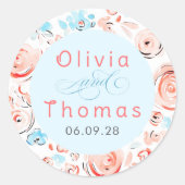 Floral Pastel Whimsical Elegant Wedding ラウンドシール (正面)