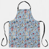 Floral Patchwork Birdhouses & Sky Blue Background エプロン (正面)