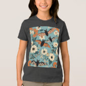 Floral Patchwork Halloween Bats & Flowers トライブレンドＴシャツ (正面)