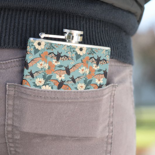 Floral Patchwork Halloween Bats & Flowers フラスク (インサイチュ)