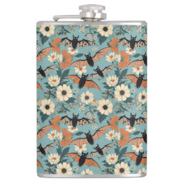 Floral Patchwork Halloween Bats & Flowers フラスク