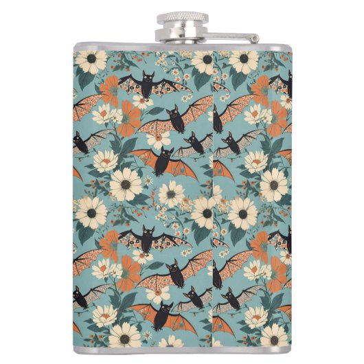 Floral Patchwork Halloween Bats & Flowers フラスク (裏面)