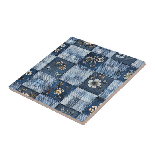 Floral Patchwork Pattern | Boho Denim タイル (側面)